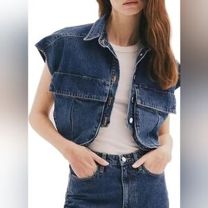 NWT PERBAI Cropped Stylish Blue Denim Vest.Size M